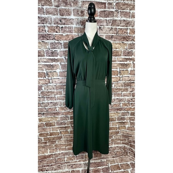 Worthington Women's Forest Green Bow Tie Midi Dress Long Sleeve Career Size M - Picture 2 of 16